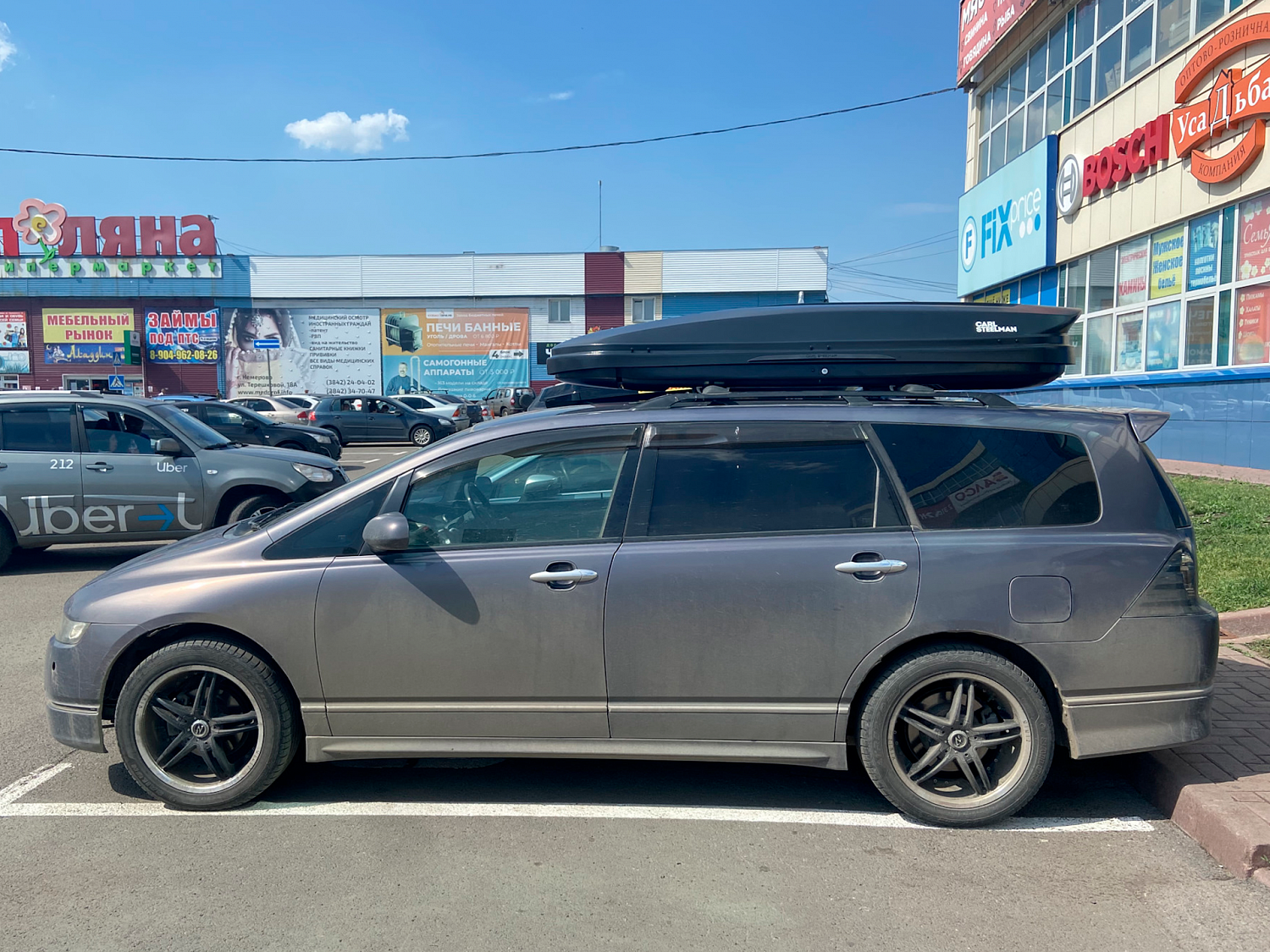 Багажный бокс на крышу Carl Steelman SPORT 2230*900*385 черный "карбон" с двухсторонним открытием + еврокрепление "краб"(об.540л) от магазина ФаркопРос